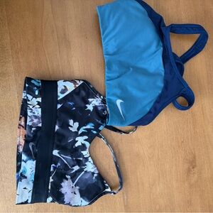 Nike Teal and Navy Sports Bra with Floral Patterned Bra